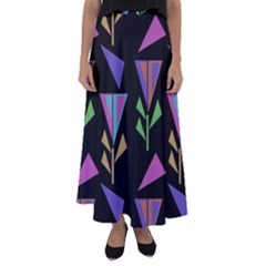 Abstract Pattern Flora Flower Flared Maxi Skirt