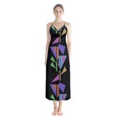 Abstract Pattern Flora Flower Button Up Chiffon Maxi Dress