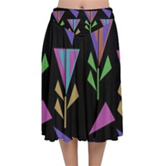 Abstract Pattern Flora Flower Velvet Flared Midi Skirt