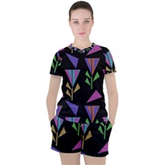 Abstract Pattern Flora Flower Women s T-shirt And Shorts Set