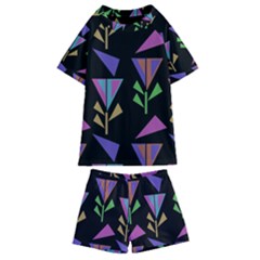 Abstract Pattern Flora Flower Kids  Swim T-shirt And Shorts Set