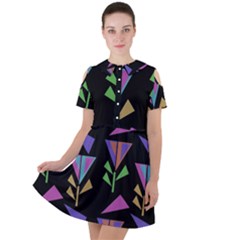 Abstract Pattern Flora Flower Short Sleeve Shoulder Cut Out Dress 