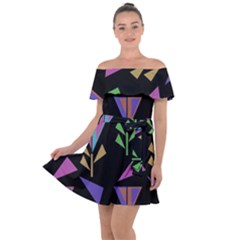 Abstract Pattern Flora Flower Off Shoulder Velour Dress by Maspions