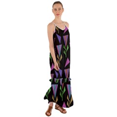 Abstract Pattern Flora Flower Cami Maxi Ruffle Chiffon Dress