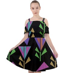 Abstract Pattern Flora Flower Cut Out Shoulders Chiffon Dress