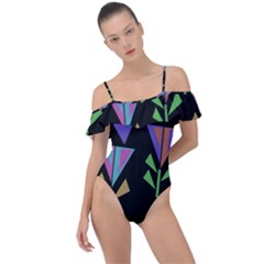 Abstract Pattern Flora Flower Frill Detail One Piece Swimsuit