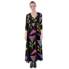 Abstract Pattern Flora Flower Button Up Maxi Dress