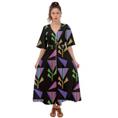 Abstract Pattern Flora Flower Kimono Sleeve Boho Dress