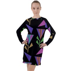 Abstract Pattern Flora Flower Long Sleeve Hoodie Dress