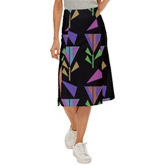 Abstract Pattern Flora Flower Midi Panel Skirt