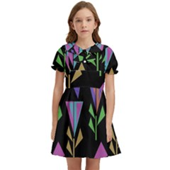 Abstract Pattern Flora Flower Kids  Bow Tie Puff Sleeve Dress