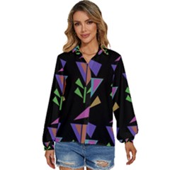 Abstract Pattern Flora Flower Women s Long Sleeve Button Up Shirt