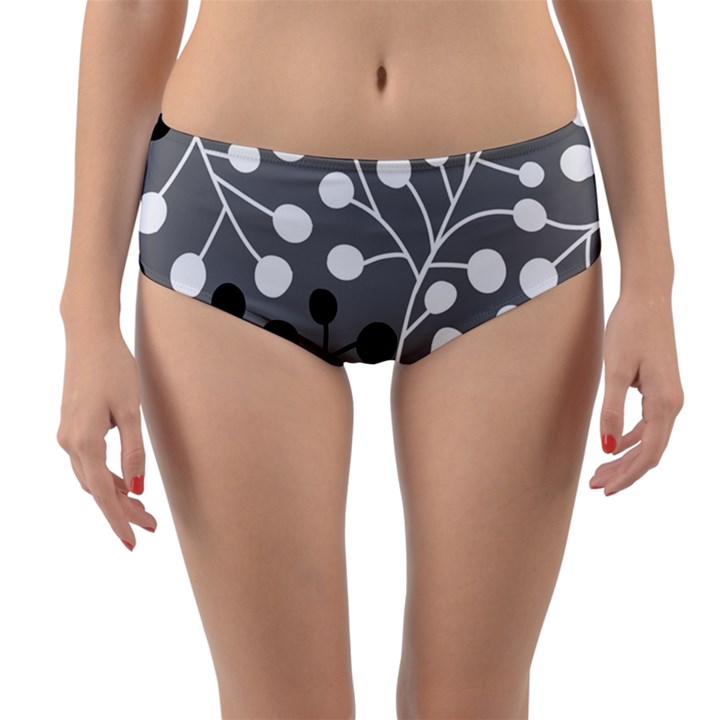 Abstract Nature Black White Reversible Mid-Waist Bikini Bottoms