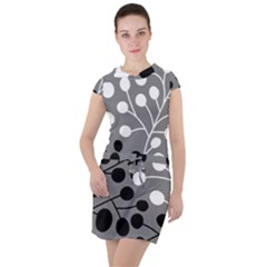 Abstract Nature Black White Drawstring Hooded Dress