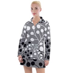 Abstract Nature Black White Women s Long Sleeve Casual Dress