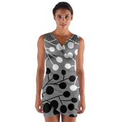 Abstract Nature Black White Wrap Front Bodycon Dress