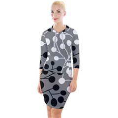 Abstract Nature Black White Quarter Sleeve Hood Bodycon Dress