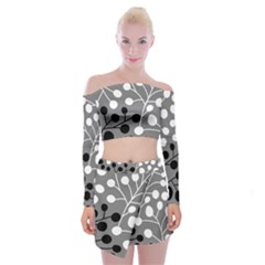 Abstract Nature Black White Off Shoulder Top With Mini Skirt Set