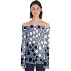 Abstract Nature Black White Off Shoulder Long Sleeve Top