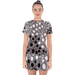 Abstract Nature Black White Drop Hem Mini Chiffon Dress