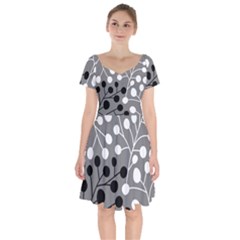 Abstract Nature Black White Short Sleeve Bardot Dress