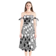 Abstract Nature Black White Shoulder Tie Bardot Midi Dress