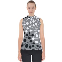 Abstract Nature Black White Mock Neck Shell Top