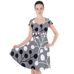 Abstract Nature Black White Cap Sleeve Midi Dress