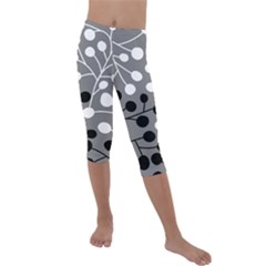 Abstract Nature Black White Kids  Lightweight Velour Capri Leggings 