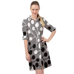 Abstract Nature Black White Long Sleeve Mini Shirt Dress by Maspions