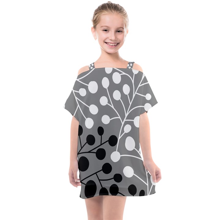 Abstract Nature Black White Kids  One Piece Chiffon Dress