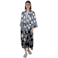 Abstract Nature Black White Maxi Satin Kimono