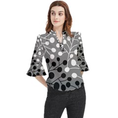 Abstract Nature Black White Loose Horn Sleeve Chiffon Blouse