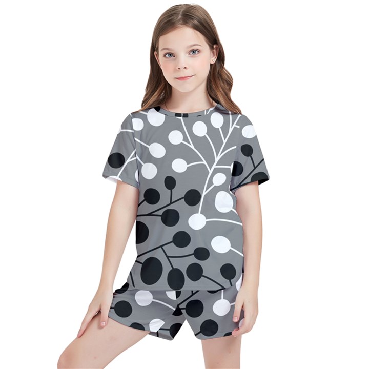 Abstract Nature Black White Kids  T-Shirt And Sports Shorts Set