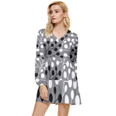 Abstract Nature Black White Tiered Long Sleeve Mini Dress