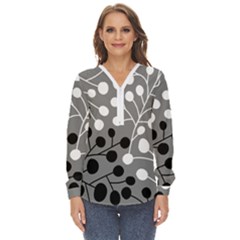 Abstract Nature Black White Zip Up Long Sleeve Blouse