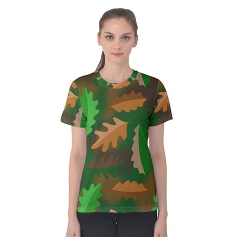 Leaves Foliage Pattern Oak Autumn Women s Cotton T-shirt by Maspions