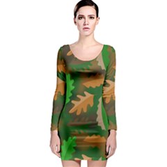 Leaves Foliage Pattern Oak Autumn Long Sleeve Bodycon Dress