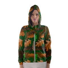 Leaves Foliage Pattern Oak Autumn Women s Hooded Windbreaker