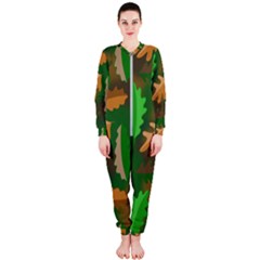 Leaves Foliage Pattern Oak Autumn Onepiece Jumpsuit (ladies)