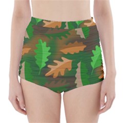 Leaves Foliage Pattern Oak Autumn High-waisted Bikini Bottoms by Maspions