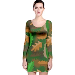 Leaves Foliage Pattern Oak Autumn Long Sleeve Velvet Bodycon Dress