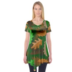 Leaves Foliage Pattern Oak Autumn Short Sleeve Tunic 