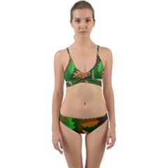 Leaves Foliage Pattern Oak Autumn Wrap Around Bikini Set by Maspions