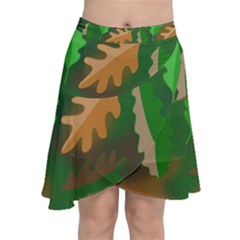 Leaves Foliage Pattern Oak Autumn Chiffon Wrap Front Skirt