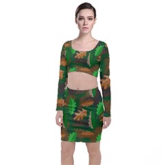 Leaves Foliage Pattern Oak Autumn Top And Skirt Sets