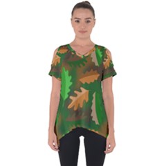 Leaves Foliage Pattern Oak Autumn Cut Out Side Drop T-shirt