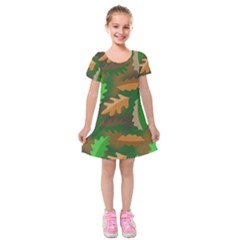 Leaves Foliage Pattern Oak Autumn Kids  Short Sleeve Velvet Dress by Maspions