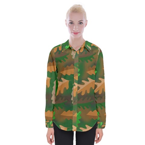 Leaves Foliage Pattern Oak Autumn Womens Long Sleeve Shirt by Maspions