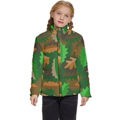 Leaves Foliage Pattern Oak Autumn Kids  Puffer Bubble Jacket Coat by Maspions